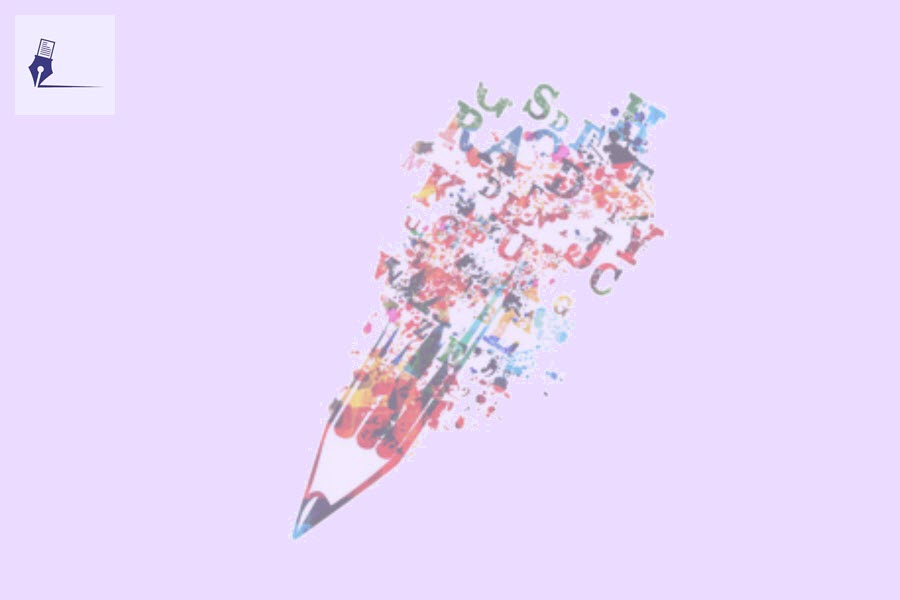 Ilustración de un lápiz con multitud de letras dispersas en su parte superior