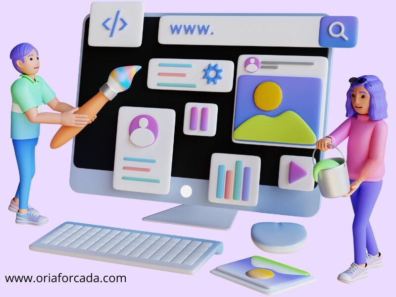 Ilustración en 3D de un hombre y una mujer diseñando el branding