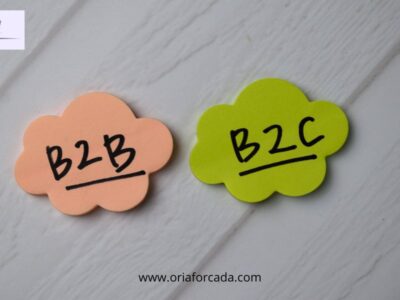 Dos elementos en forma de nube, uno con las siglas B2B, y el otro B2C