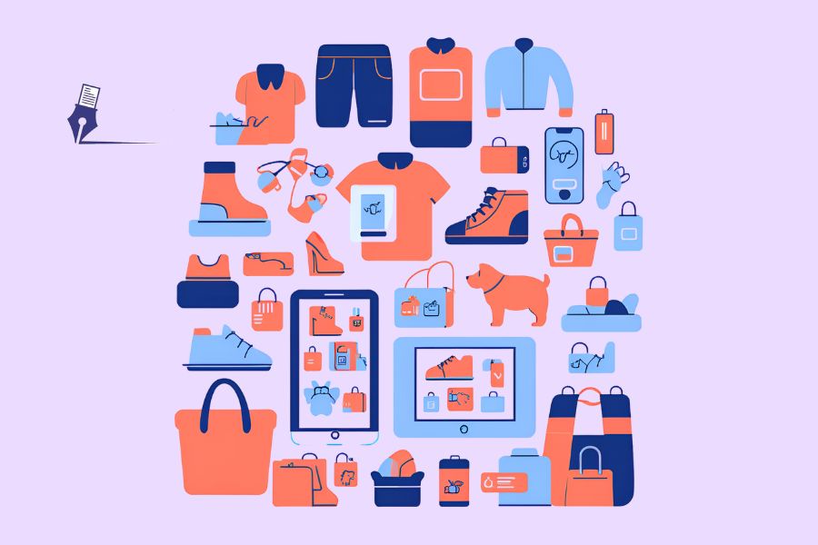Ilustración con objetos posibles para vender con el método dropshipping