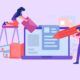 Ilustración con una pareja creando contenidos, símbolo de las estrategias de marketing digital para PYMES