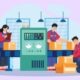 ilustración de unos trabajadores en el ensamblaje de una fábrica, representando seo para empresas industriales