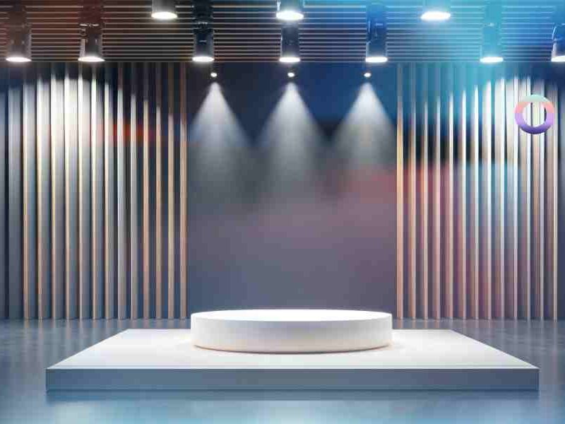 Fotografía de un escenario vacío, iluminado con focos que representa la exhibición del marketing digital frente a la ética