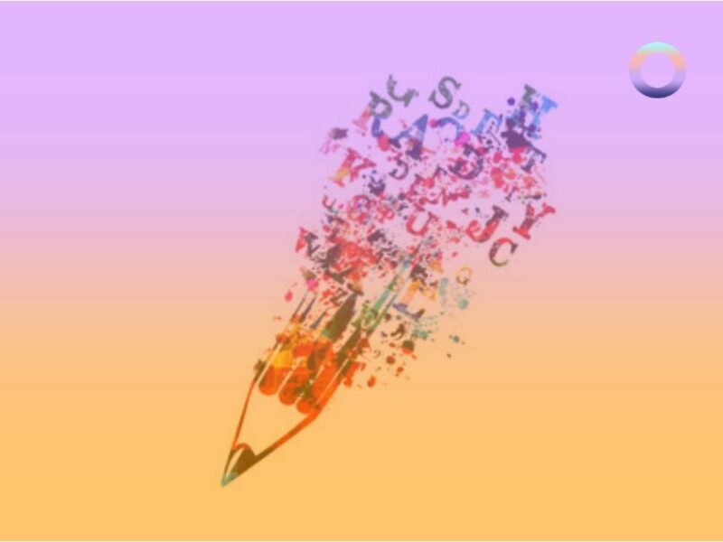 ilustración con lápiz explosionando de letras